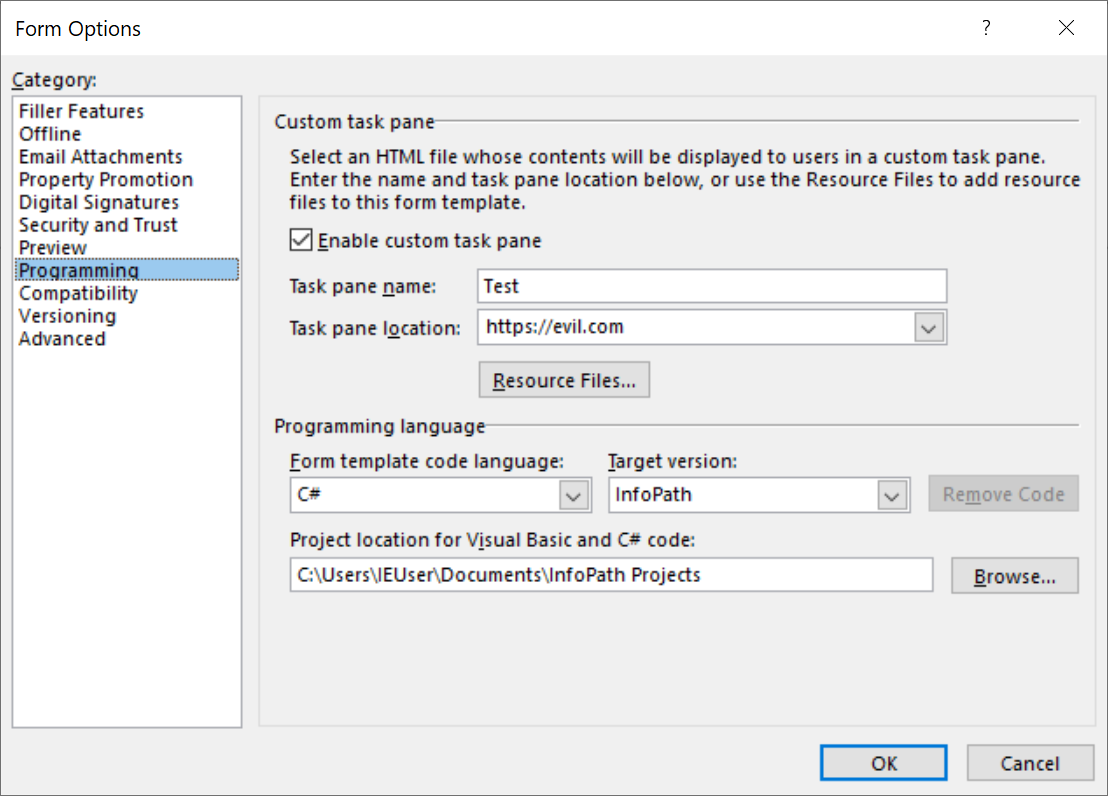 Custom Taskpane Options