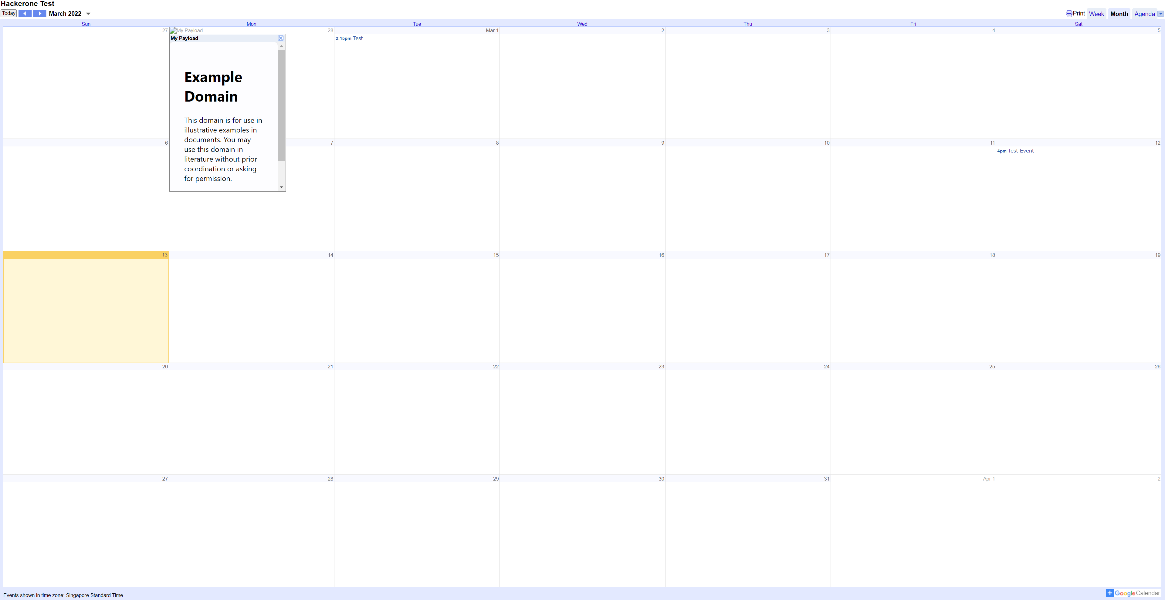 Embedded iFrame via Google Calendar Gadget