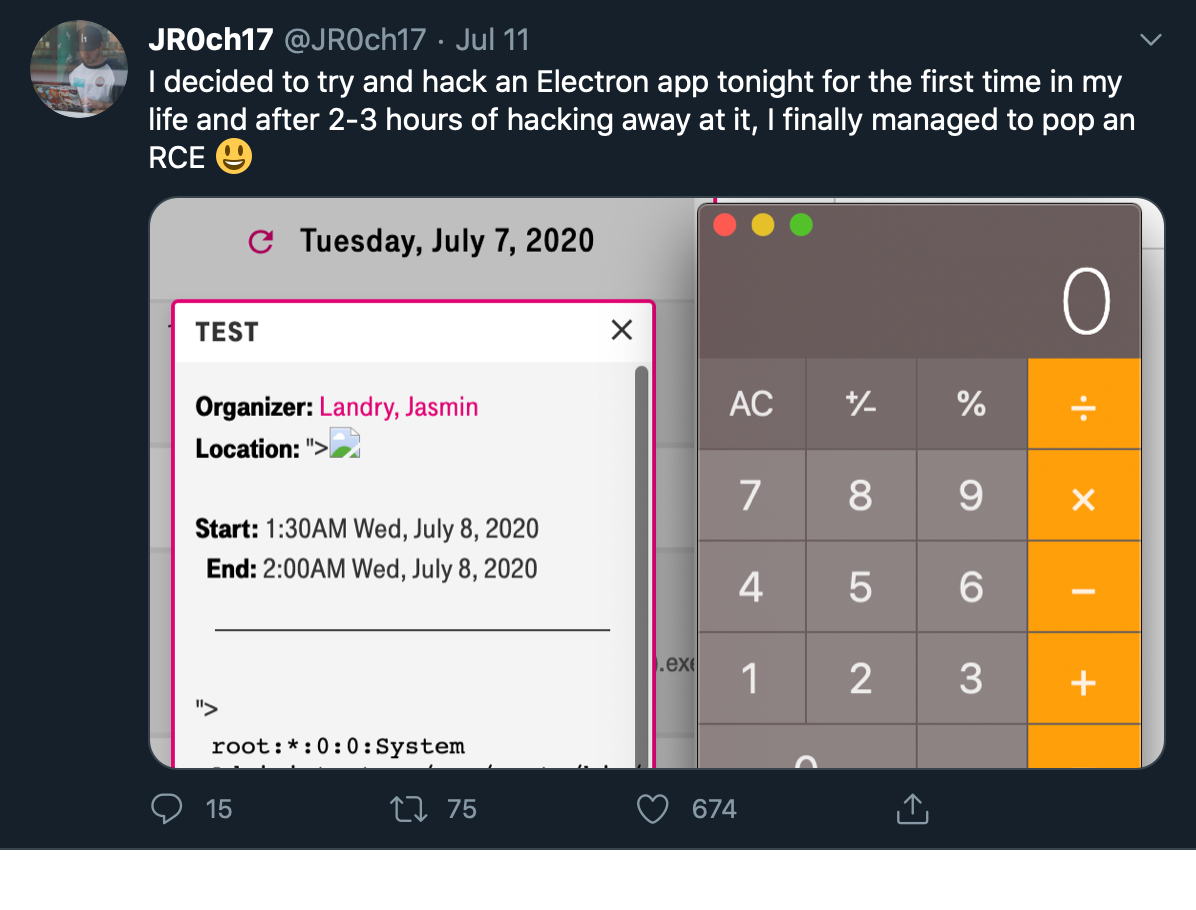 Electron Hack Tweet